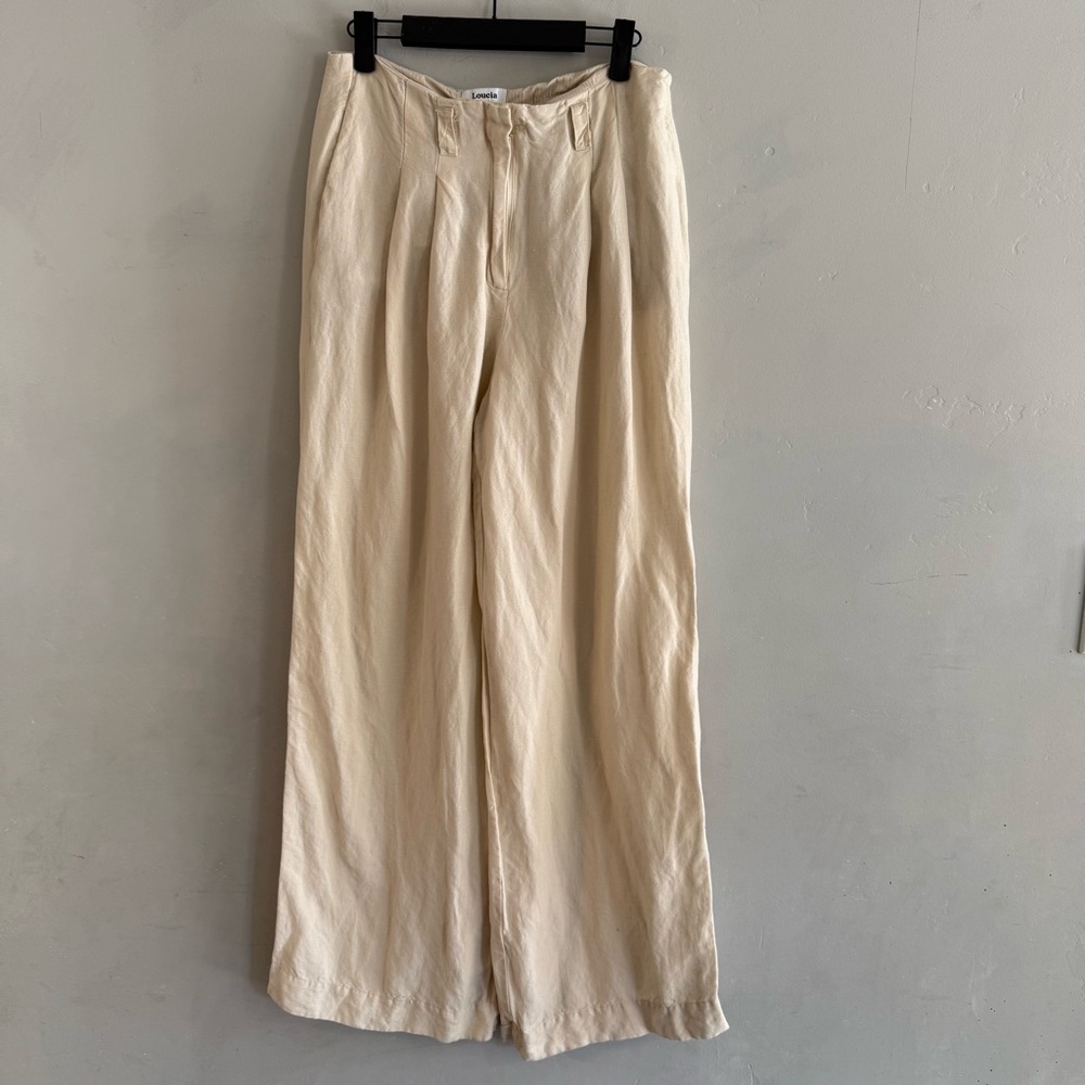 Loucia Cream Wide-Leg  Linen Blend Pants